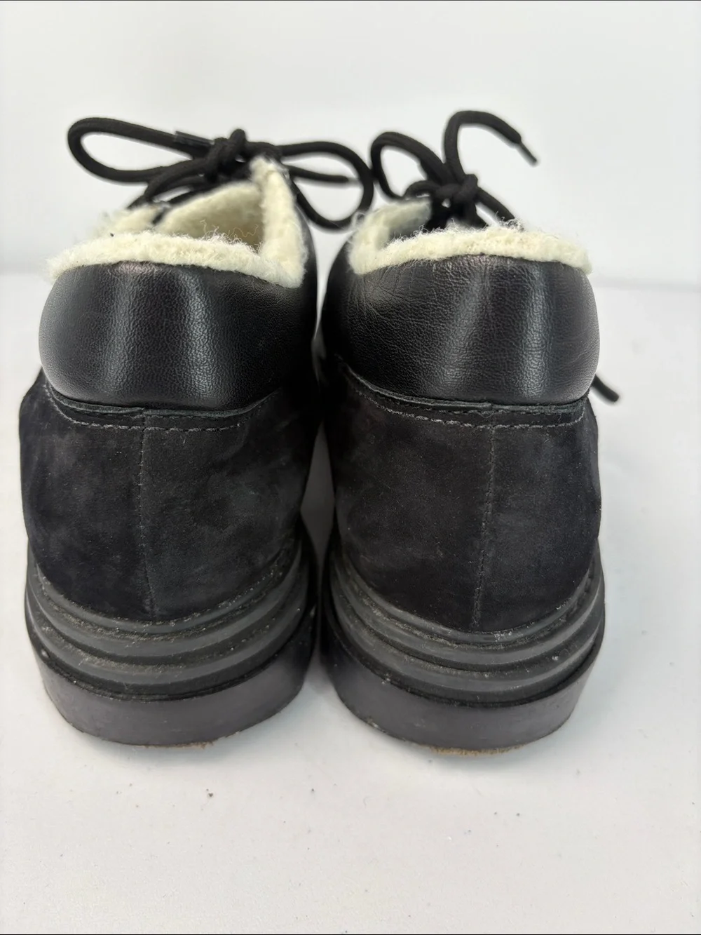 🪃 Schutz Black Suede Lace-Up Faux Shearling Lined Hikers Lucille